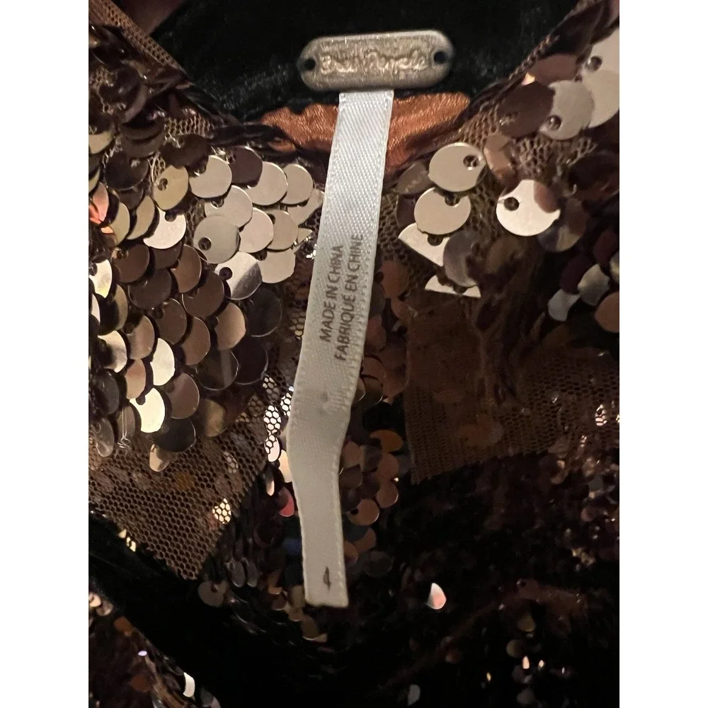 Anthropologie Free People Siren Sequin Mini Dress Lined Cocktail‎ Party Bronze 4